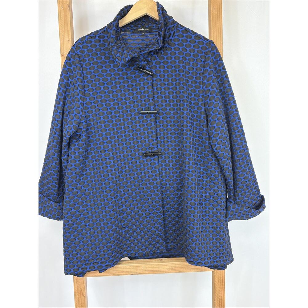 Yushi Made in USA Blue Black Polka Dot Piano Buttons Wire Collar Jacket XXL